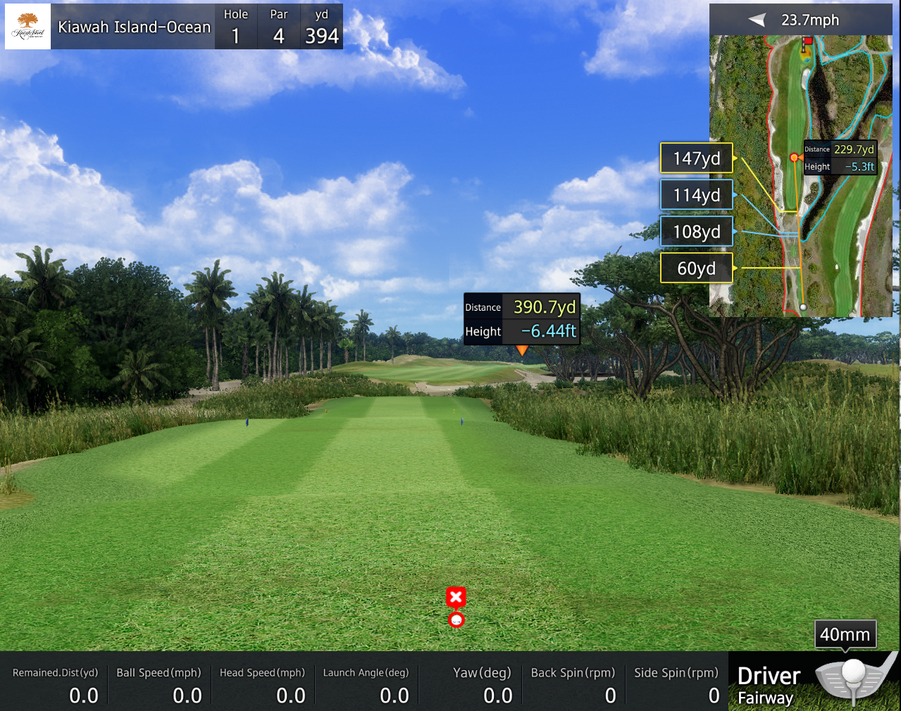 A Golfzon simulator running on skill test mode.