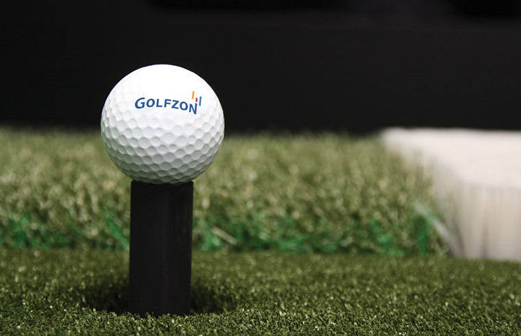 Multi surface mat of  of Golfzon swing plate with a golf ball