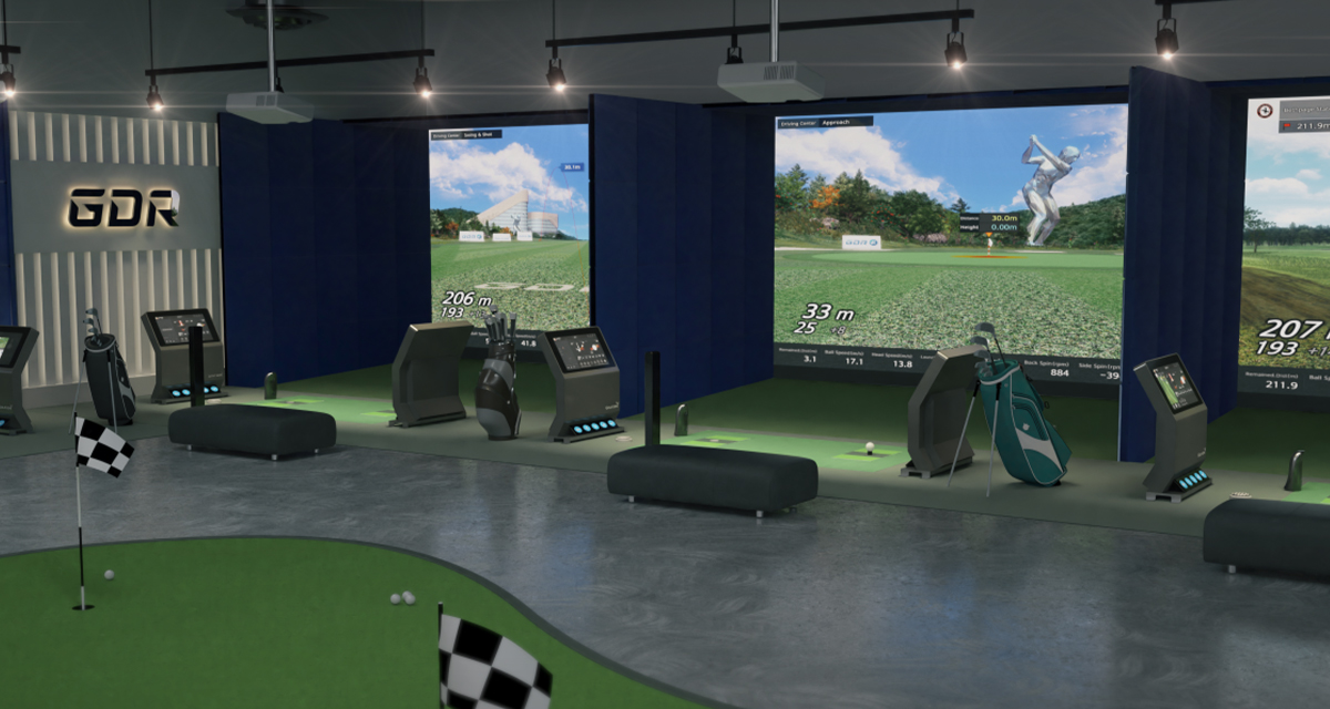 a close-up of the indoor golf simulator Golfzon GDR Plus