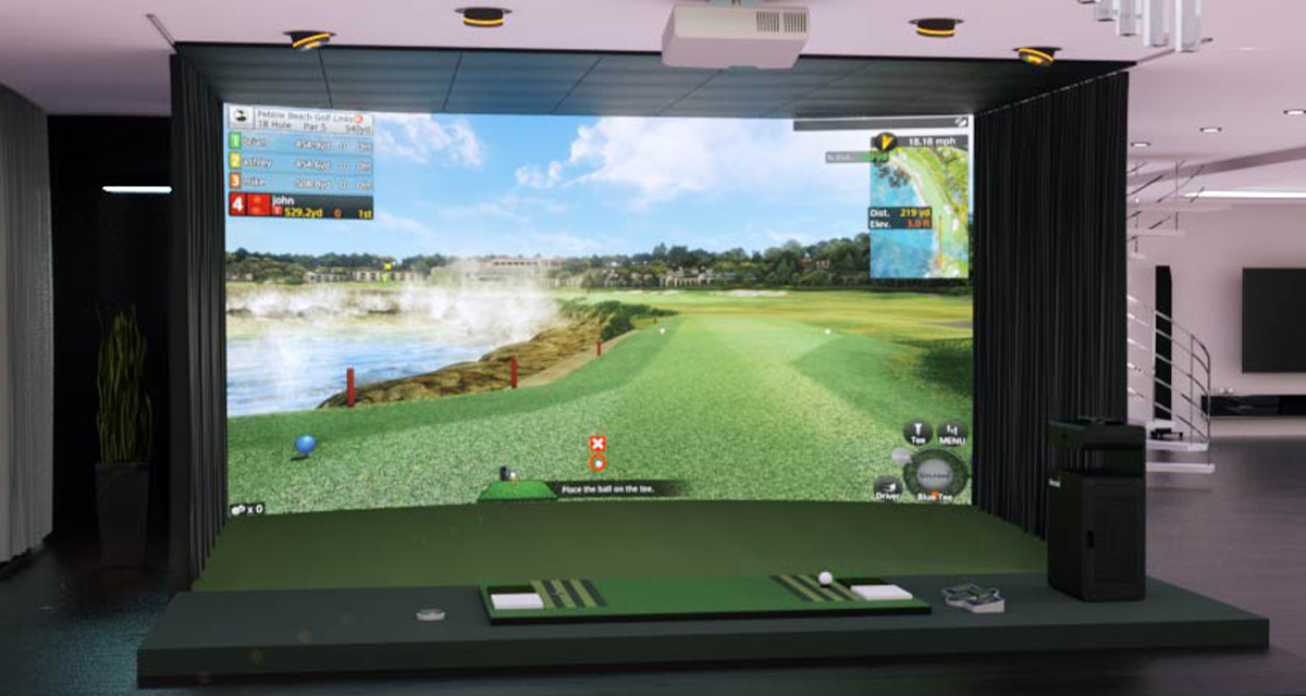 a close-up of the indoor golf simulator Golfzon Vision Premium