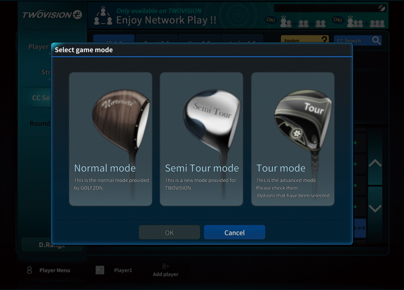 Twovision software game mode selection