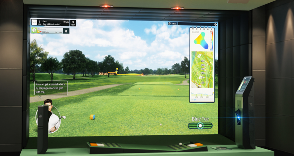 a close-up of the indoor golf simulator Golfzon Twovision